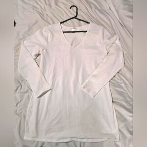 White V-Neck Long Sleeve Top